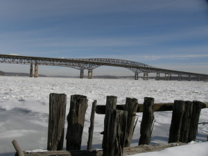 Newburgh Beacon Bridge  spanning icy Hudson