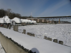 Newburgh Yacht Club at the edge of icy Hudson River