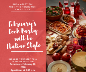 Italian Night at Newburgh Yacht Club on February 22, 2020 starting at 5:00 p.m.